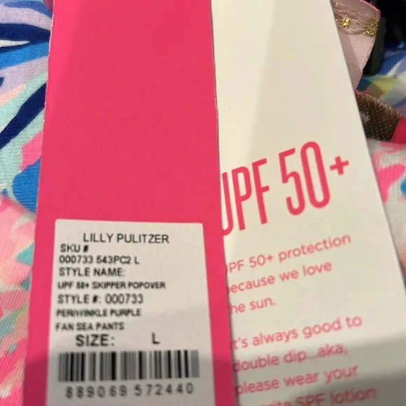 Lilly Pulitzer UPF 50+ Skipper Popover in Periwinkle Purple Fan Sea Pants Large - Picture 6 of 6